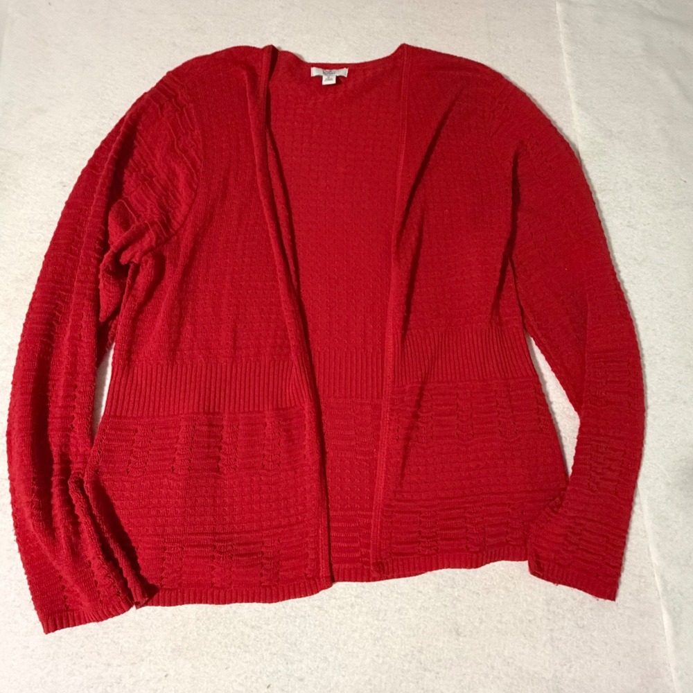 Croft & Barrow Red Open Front Cardigan XL Textured Pointelle Knit Long Sleeve
